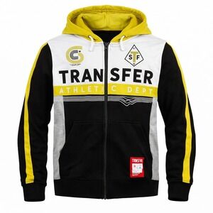 TRNSFR Sportif Mens Full Zip Hoodie Black Yellow Colorblock Athletic Dept Large